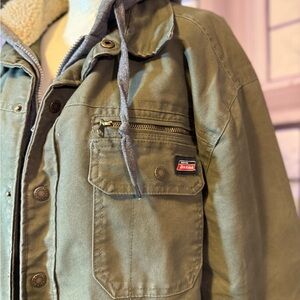 Dickies Olive Green Military Field Jacket Hoodie Sherpa L/G 42-44 Utility Zip